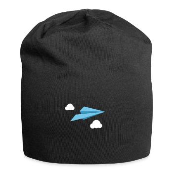 Blue Paper Airplane Paper Plane with white clouds - Jersey Beanie - black - Front
