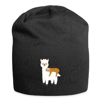 Alpaka mit Faultier - Jersey-Beanie - Schwarz - Vorne