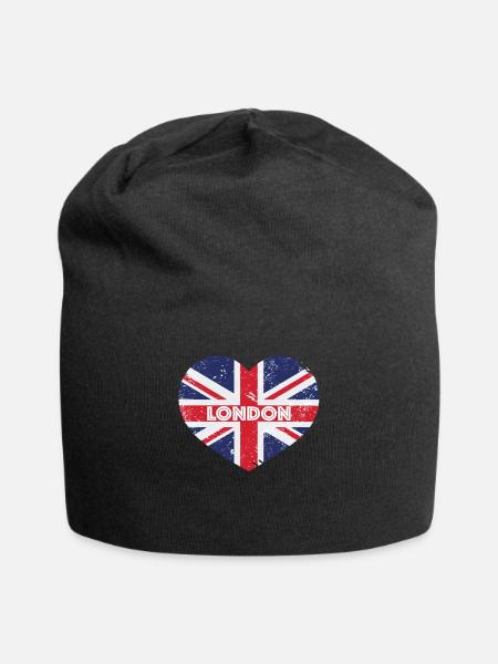 London Heart - Souvenir de drapeau de l'Union Jack de Londres - Bonnet en jersey - noir