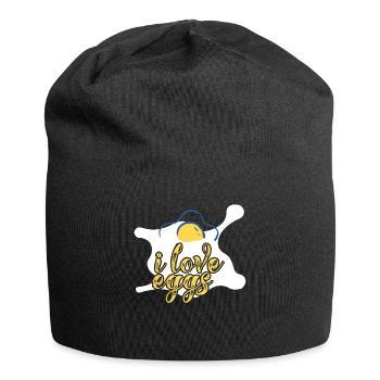 I Love Eggs - A fried egg with inscription. - Jersey Beanie - black - Front