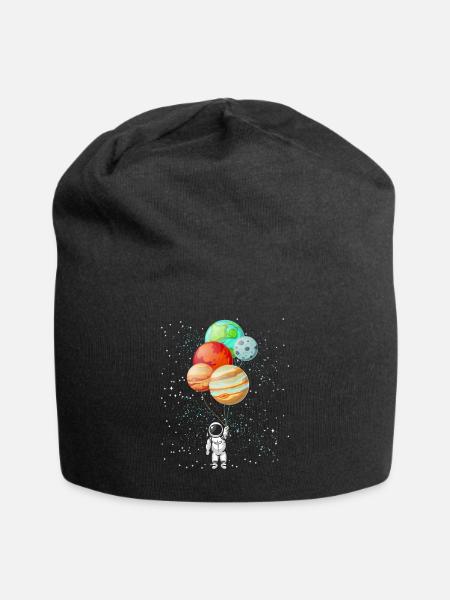 Astronaut Planeten Ballons Weltall Astronomie - Jersey-Beanie - Schwarz