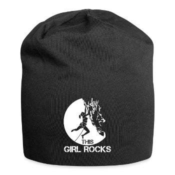 Girl climbs carabiners climbing bouldering - Jersey Beanie - black - Front