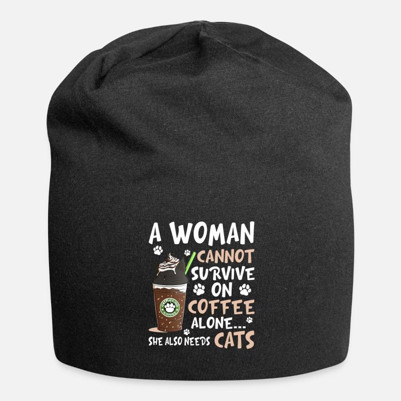 A Woman Cannot Survive On Coffee Alone - Jersey Beanie - black