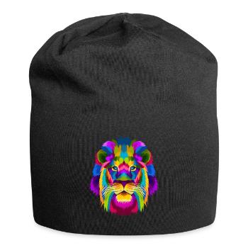 Lion lion head africa hipster abstract rainbow - Jersey Beanie - black - Front