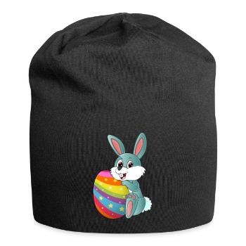 Cute sweet Easter bunny with a colorful Easter egg - Jersey Beanie - black - Front