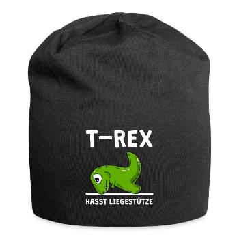 T-Rex hasst Liegestütze - Dinosaurier - Jersey-Beanie - Schwarz - Vorne