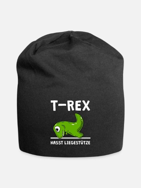 T-Rex hasst Liegestütze - Dinosaurier - Jersey-Beanie - Schwarz