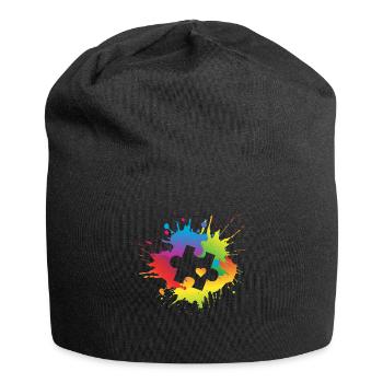 Autismus-Bewusstseins-Puzzleteil Bunter Regenbogen - Jersey-Beanie - Schwarz - Vorne