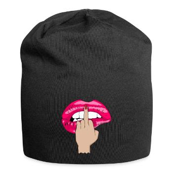middle finger kiss mouth pink - Jersey Beanie - black - Front