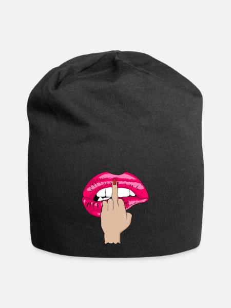 mittelfinger kussmund pink - Jersey-Beanie - Schwarz