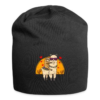Faultierreiten Lama Cute Fluffy Lama & Sleepy Sloth - Jersey-Beanie - Schwarz - Vorne