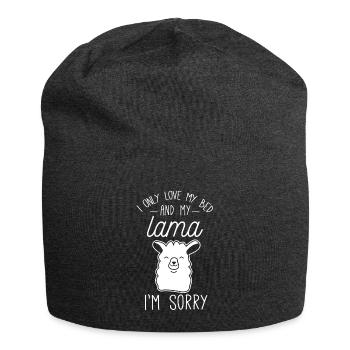 lama fatigué / endormi / paresseux - Bonnet en jersey - charbon - Devant