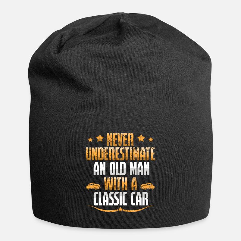 Old man with a classic car - Jersey Beanie - black