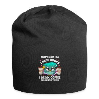 Coffee caffeine reading books book owl gift - Jersey Beanie - black - Front
