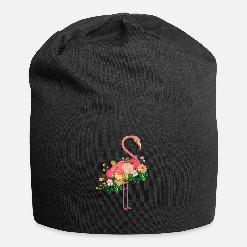 Flamingo Blumen - Jersey-Beanie - Schwarz