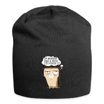 Tired cat funny saying parody humor sarcasm - Jersey Beanie - black - Front