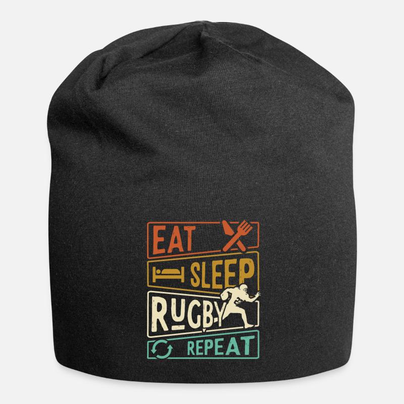 Eat Sleep Rugby Repeat - rugby player - Jersey Beanie - black