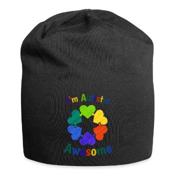 Ich bin autistisch bedeutet, ich bin großartig, bunter Autismus - Jersey-Beanie - Schwarz - Vorne