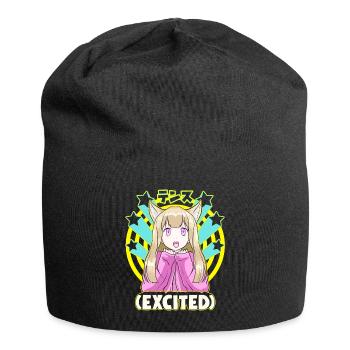 Anime Japanese Girl Manga Excited Face Cute Otaku - Jersey Beanie - black - Front