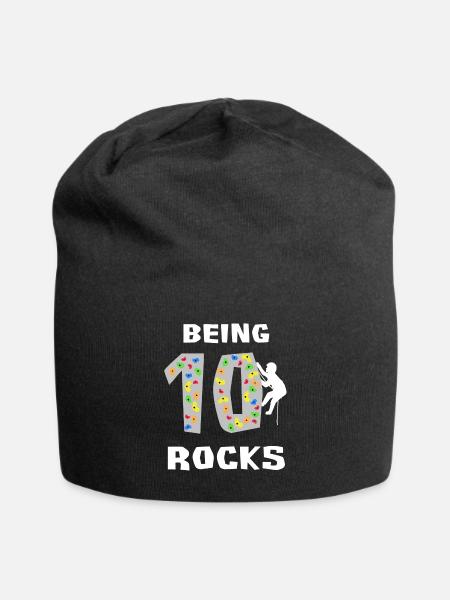 Being 10 Rocks, Kids Rock Climbing Shirt, Tenth - Jersey Beanie - black