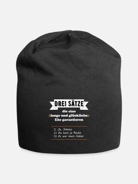 Drei Sätze lange glückliche Ehe garantieren lustig - Jersey-Beanie - Schwarz