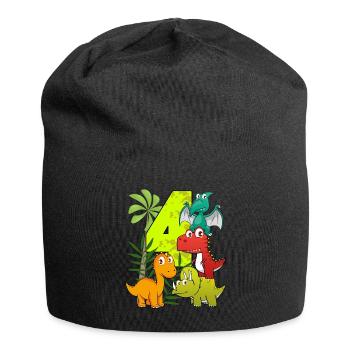 Garçon d'anniversaire de 4 ans quatre 4. Dino T-Rex - Bonnet en jersey - noir - Devant