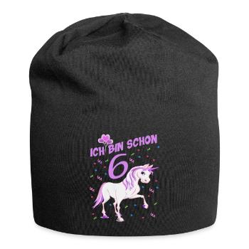Pferde Geburtstagsshirt für Mädchen 6 Jahre - Jersey-Beanie - Schwarz - Vorne