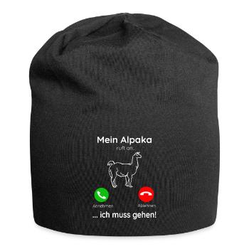 Alpaka Anruf Geschenk lustig Lama Llama Farm - Jersey-Beanie - Schwarz - Vorne