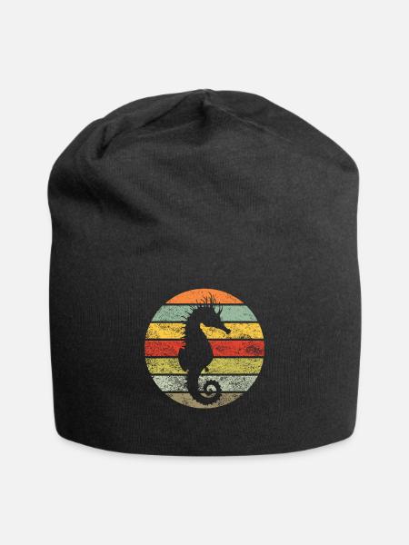 Seepferdchen Meerestiere Retro Geschenk Fische - Jersey-Beanie - Schwarz