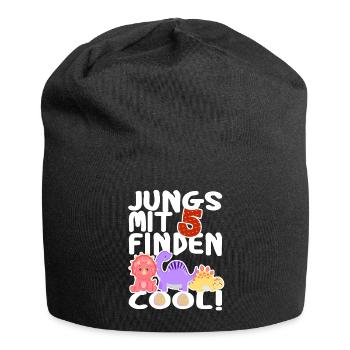 5 Jahre Dinos Geburtstag Junge fünf 5. Dino T-Rex - Jersey-Beanie - Schwarz - Vorne