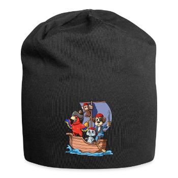 Piratenschiff mit Tieren als Seeräuber - Jersey-Beanie - Schwarz - Vorne