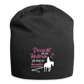 Vorsicht vor der Reiterin das Pferd ist harmlos - Jersey-Beanie - Schwarz - Vorne