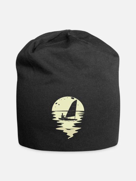 Sailing sailors ship yacht boat sailboat moon - Jersey Beanie - black