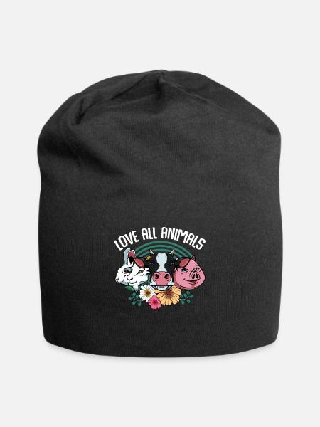 Love All Animals Tiere Veganer Vegetarier Geschenk - Jersey-Beanie - Schwarz