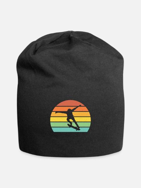 Skateboarding retro sunset cool skateboarder gift - Jersey Beanie - black
