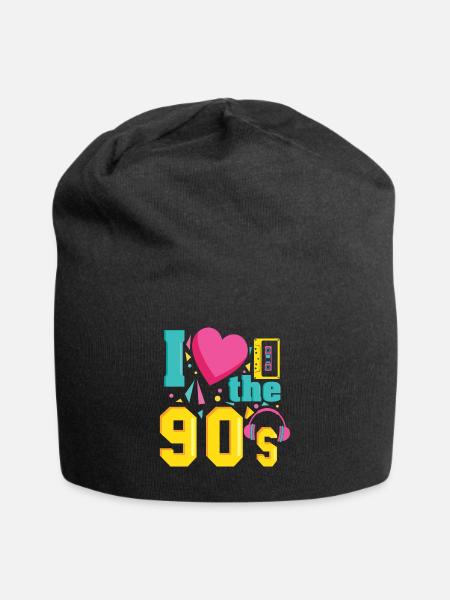 Retro I Love 90s outfit heart party t-shirt - Jersey-Beanie - zwart