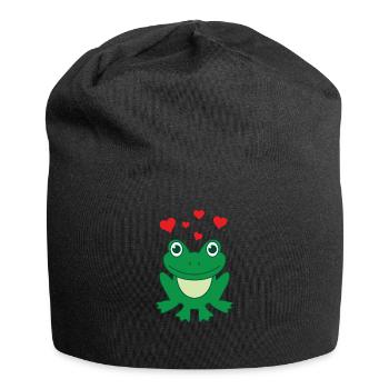 Frog With Hearts Frogs Heart Frogs Gift - Jersey Beanie - black - Front