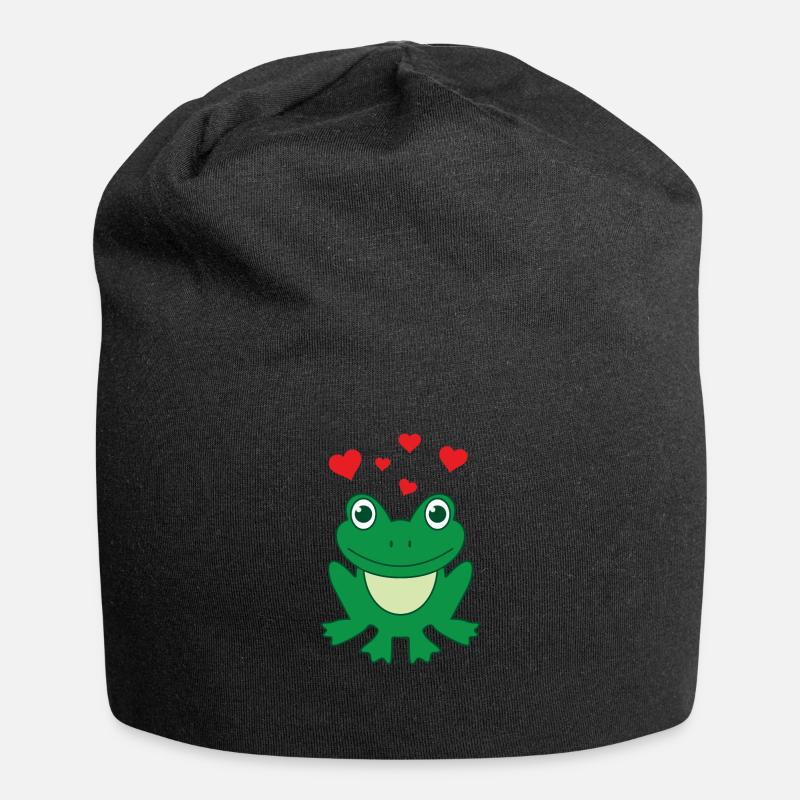 Frosch Mit Herzen Fröschchen Herz Frösche Geschenk - Jersey-Beanie - Schwarz