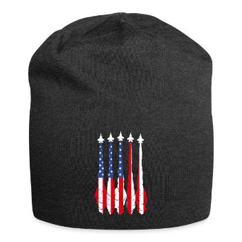 American Flag USA Airplane Jet Fighter 4th July Pa - Jersey Beanie - charcoal grey - Front