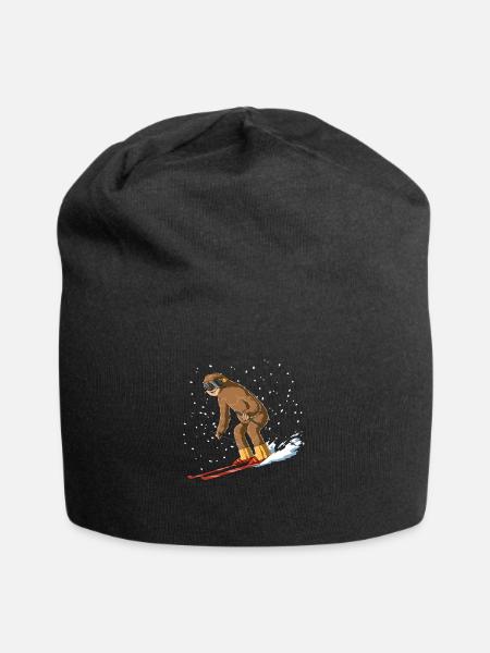 Sloth on ski - funny ski sloth - Jersey Beanie - black