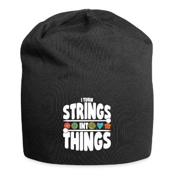 Ich verwandle Saiten in Dinge - Strickliebhaber - Jersey-Beanie - Schwarz - Vorne