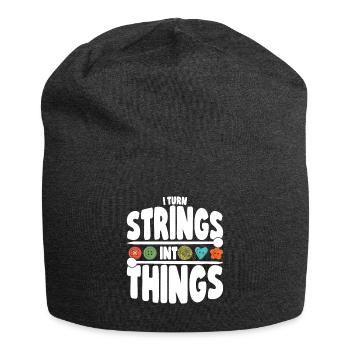 Ich verwandle Saiten in Dinge - Strickliebhaber - Jersey-Beanie - Anthrazit - Vorne