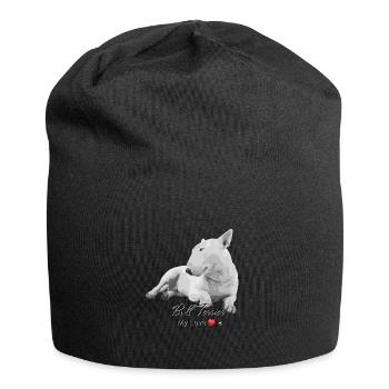 Bullterrier Abbildung mit Inschrift - Jersey-Beanie - Schwarz - Vorne