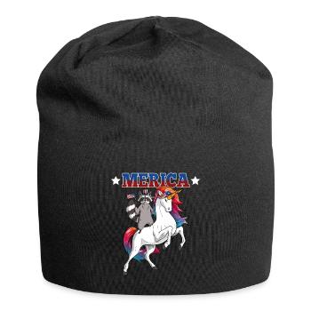 Merica Raccoon Riding Unicorn - Jersey Beanie - black - Front