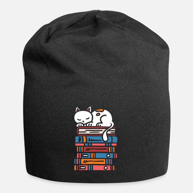 Stack of books cat cute kitten - Jersey Beanie - black