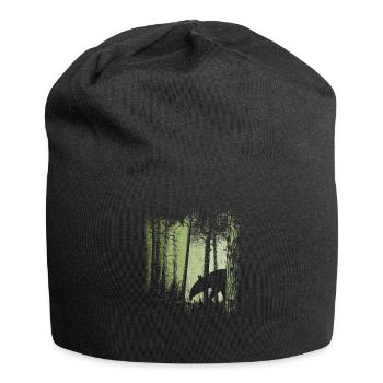 Tapir Silhouette in Dämmerung | Zwielicht Wald - Jersey-Beanie - Schwarz - Vorne