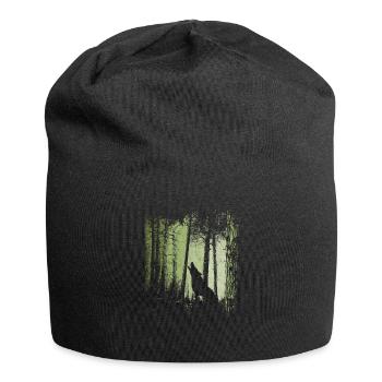 Dämmerung Zwielicht Wald heulender Wolf Silhouette - Jersey-Beanie - Schwarz - Vorne