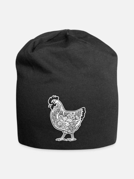 Huhn Huhn Blumenmuster - Jersey-Beanie - Schwarz