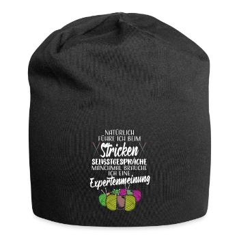 Stricken Häkeln Handarbeiten Spruch Strickerin - Jersey-Beanie - Schwarz - Vorne
