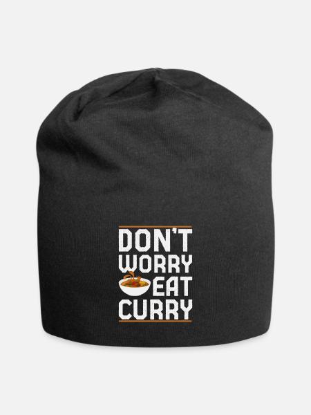 Don't Worry Eat Curry Slim Fit design - Jersey Beanie - black